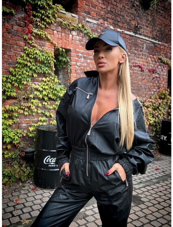 RIHANNA BLACK LIMITED - JUMPSUIT MADE OF ECO-LEATHER IN BLACK COLOR WITH ZIPPERS