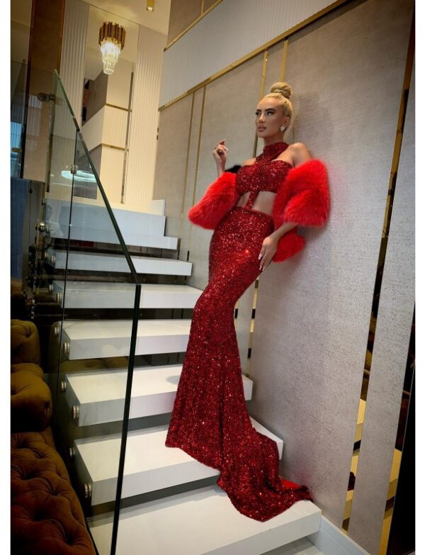 VALENTINA LIMITED - RED LIMITED DRESS/MAXI SET 2IN1 WITH ATTACHED TRAIN